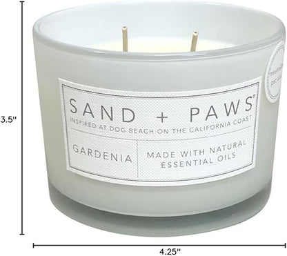 Sand + Paws Scented Candle - Gardenia - Additional Scents and Sizes –Luxurious Air Freshening Jar Candles Neutralize pet Odors and Enhance Home décor – 100% Cotton Lead-Free Wicks - 12 oz
