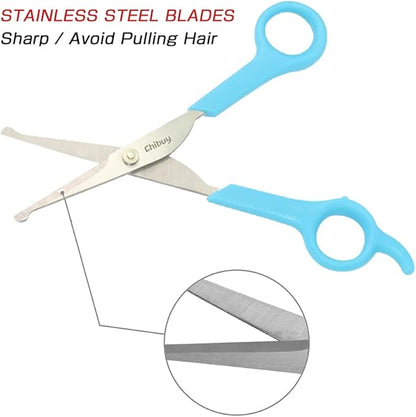 Chibuy Professional Pet Grooming Scissors with Round Tip Stainless Steel Dog Eye Cutter for Dogs and Cats, Professional Grooming Tool, Blue, Size 6.70" x 2.6" x 0.43"