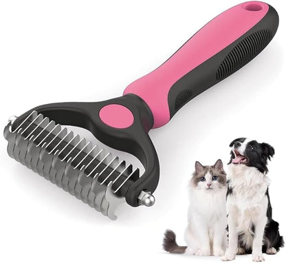 Grooming Tool for Dogs & Cats Brush - Double Sided Undercoat Rake for Dogs & Cats, Grooming Brush with Easy Clean Retractable Bristles - Cat and Dog Grooming Tool (Rose Red)