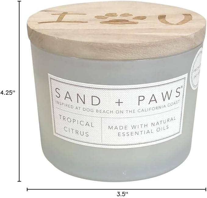 Sand + Paws Scented Candle - Tropical Citrus - Additional Scents and Sizes –Luxurious Air Freshening Jar Candles Neutralize pet Odors and Enhance Home décor – 100% Cotton Lead-Free Wicks - 12 oz