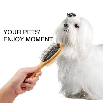 Dog Brush Cat Brush, Vokiuler Double Sided Bristle and Pin Pet Brush for Dog Grooming, Real Boar Bristle Shedding Brush with Bamboo Handle for Long Short Hair, 2 Pack Dog Comb, White