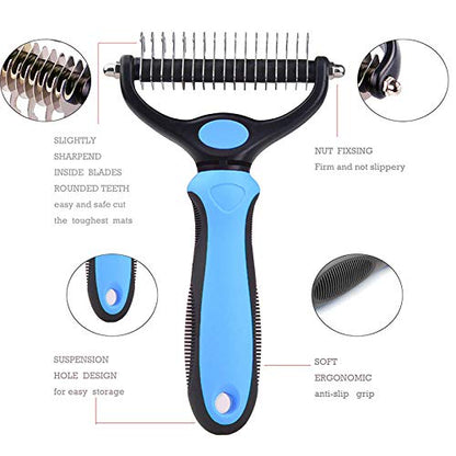 pets grooming tools (PPGT-001 blue) Dog and Cat Dematting Deshedding Brush Tool- Premium Pet Dematting Comb – Exceptional Grooming Accessory for Pets