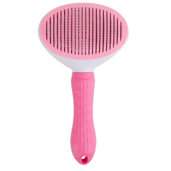 Self-Cleaning Pet Grooming Brush for Dogs & Cats - Bent Needle Bristles for Shedding & Massage - Easy to Clean, Durable Design (Pink)