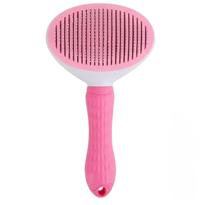Self-Cleaning Pet Grooming Brush for Dogs & Cats - Bent Needle Bristles for Shedding & Massage - Easy to Clean, Durable Design (Pink)