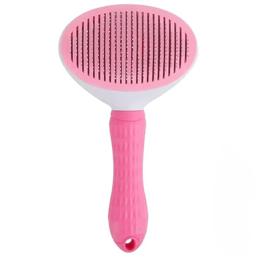 Self-Cleaning Pet Grooming Brush for Dogs & Cats - Bent Needle Bristles for Shedding & Massage - Easy to Clean, Durable Design (Pink)