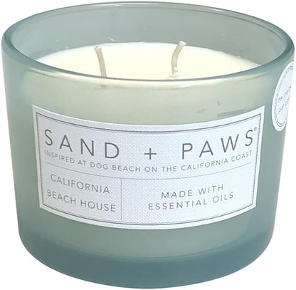 Sand + Paws Scented Candle -California Beach House –Luxurious Air Freshening Jar Candles Neutralize pet Odors and Enhance Home décor – 100% Cotton Lead-Free Wicks - 12oz