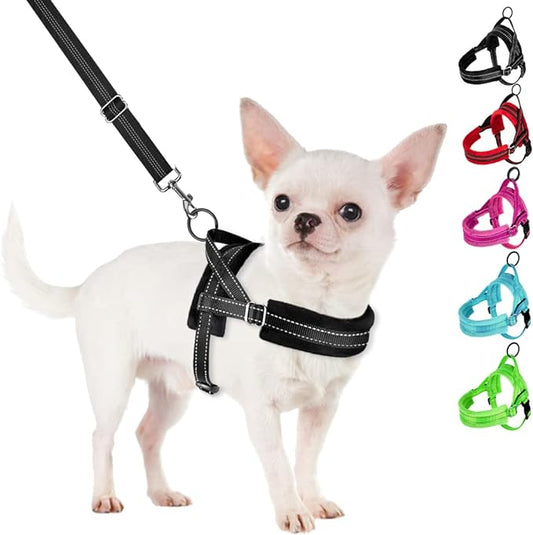 SlowTon No Pull Small Dog Harness and Leash Set, Puppy Soft Vest Harness Neck & Chest Adjustable, Reflective Lightweight Harness & Anti-Twist Pet Lead Combo for Small Medium Dogs (Black, XXS)