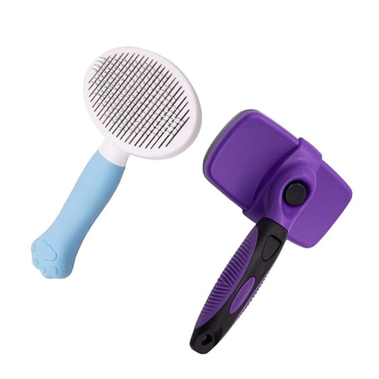 Pet Grooming Brush for Cats and Dogs, Self-Cleaning Sliker Brush for Removes Mats, Tangles, and Loose Hair, Shedding Brush for Short or Long Haired Cats/Dogs