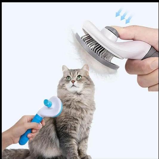 Pet Hair Removal Grooming Cleaning Pet Comb Pet Dog Pet Cat Hair Brush Dog Hair Cleaner Comb Needle Tool Release Button Self Cleaning Easy Use (BLUE)