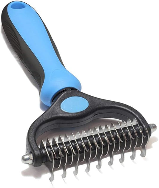 Pet Dog and Cat Deshedding Brush Grooming Tool Fur Removal - Double Sided Undercoat Rake Shedding Comb Mat Remover Deshedder Safe Detangler for Matted Hair/Fur, Blue