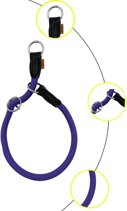 Braided Rope Collar, Pro Training Dog Collar, No Pull Round Martingale Collar, Slip Collar with Slidable Stop Ring - Ideal for Large Dogs (L(1/2") - 22" Long, Purple)