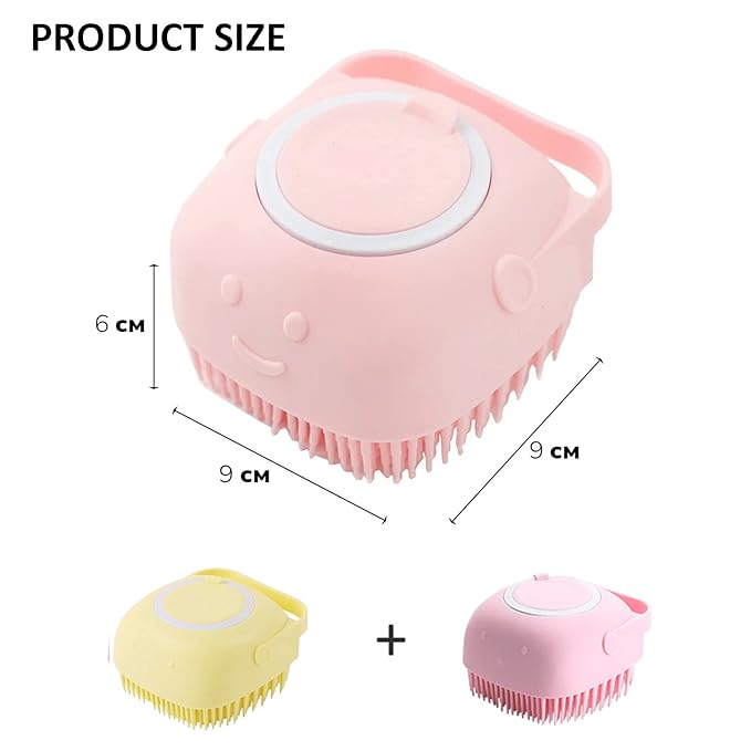 Dog Bath Brush Scrubber Soft Silicone Pet Grooming Brush Bath Shampoo Massage Dispenser Shower Brush For Short Long Haired Dogs And Cats (Blue+Pink) (Pink&Yellow)