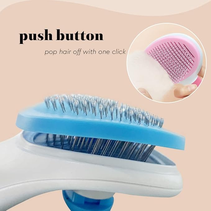 Self Cleaning Bristle Slicker Brush for Dogs Cats, Pets Easy Grooming Brush, Deshedding Massaging Tool, Gray