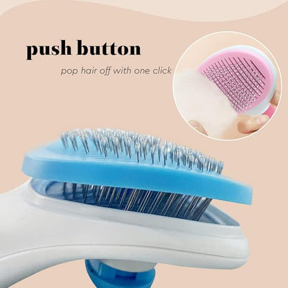 Self Cleaning Bristle Slicker Brush for Dogs Cats, Pets Easy Grooming Brush, Deshedding Massaging Tool, Gray