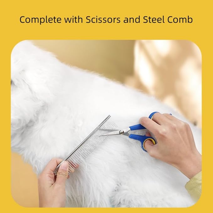 TSINGS Pet Grooming Tools 8-Piece Kit with Hair Comb, Steel Comb, Nail Clipper, File, Hair Clipper, Toothbrush, Bowl and Hair Removal Gloves