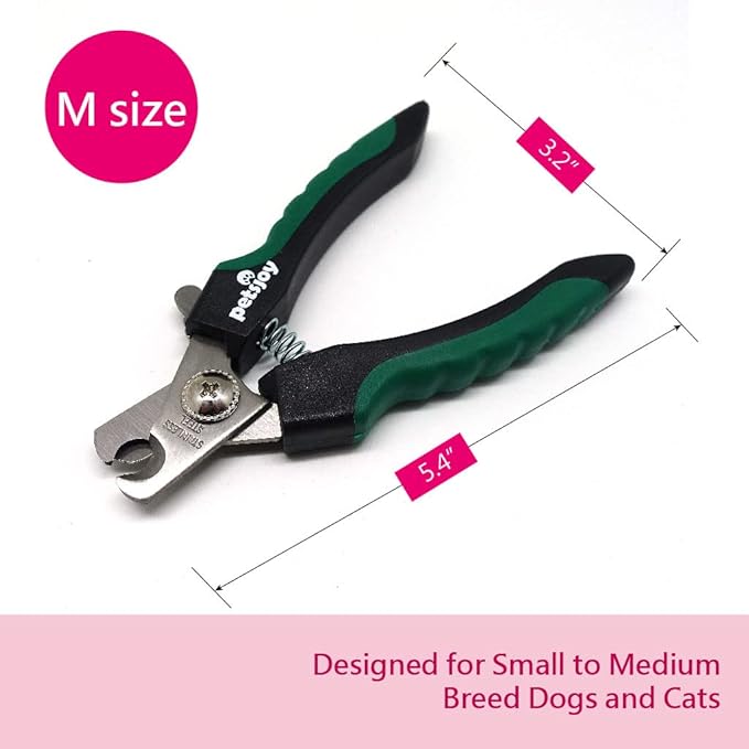 PetsJoy Pet Nail Clipper with Protective Guard to Avoid Over-Cutting, Toenail Trimmer with Razor Sharp Stainless Steel Blades and Anti-Slip Handle, Size:M, for Small to Medium Pets