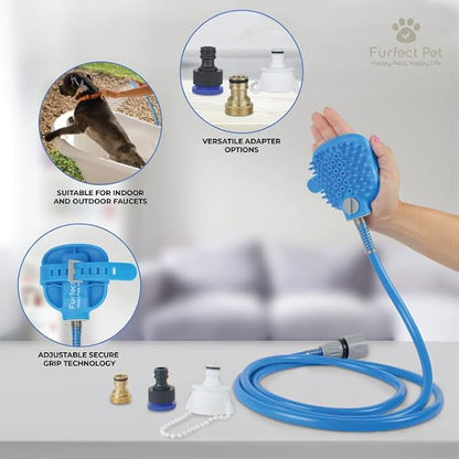 FurfectPet Pet Shower Hose Attachment-Soothing Massage Soft Silicone Bristles for Long Short Haired Dogs & Cats Washing - Pet Grooming - With Hose and Shower Attachment