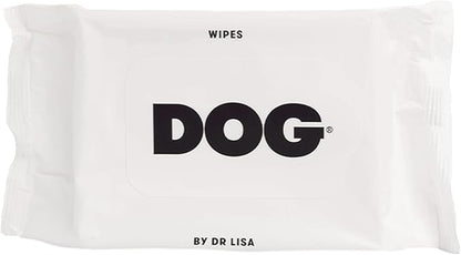 DOG by Dr Lisa - Dog Travel Wipes - Plant-Based - Natural Bathing Wipes for Dogs - Made from 100% Compostable Bamboo - Vet-Created - Vegan - Non-Toxic - Travel Size - Carton (20 per Box)
