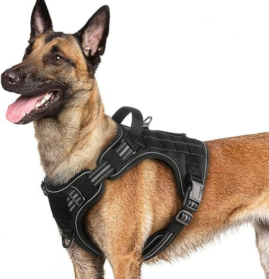 No Pull Dog Harness, Pet Walking Harness with 2 Metal Rings and Adjustable Handle, Reflective, Breathable; Soft Oxford Easy Control Dog Vest with Front Clip for Medium Dogs, Black