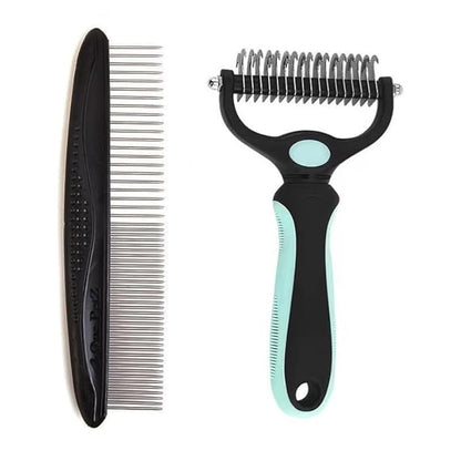 Pet Dematting Tool 2 Pack Double Sided Undercoat Rake & Dematting Comb for Cats and Dogs for Detangling Matted or Knotted Undercoat Hair (Green & Black, Large)