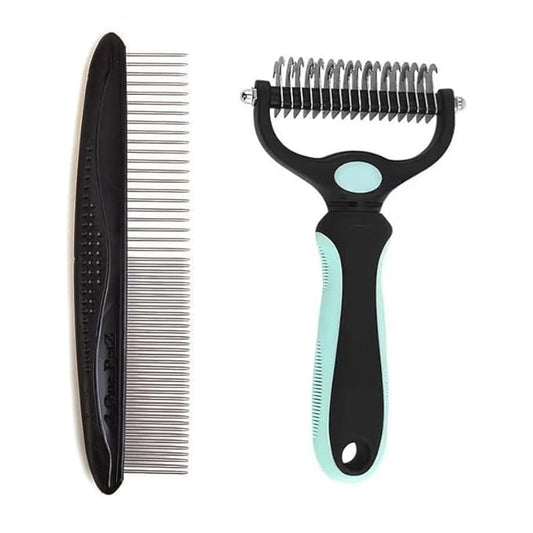 Pet Dematting Tool 2 Pack Double Sided Undercoat Rake & Dematting Comb for Cats and Dogs for Detangling Matted or Knotted Undercoat Hair (Green & Black, Large)