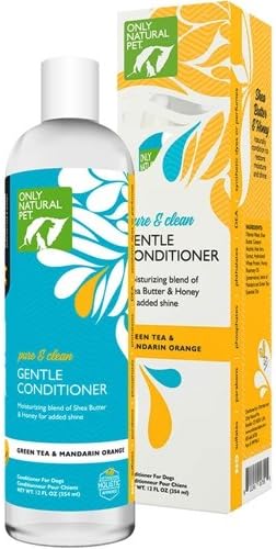 Only Natural Pet Pure and Clean Gentle Grooming Conditioner for Dogs with Shea Butter and Honey - Green Tea and Mandarin Orange Scent - 12 Fl Oz