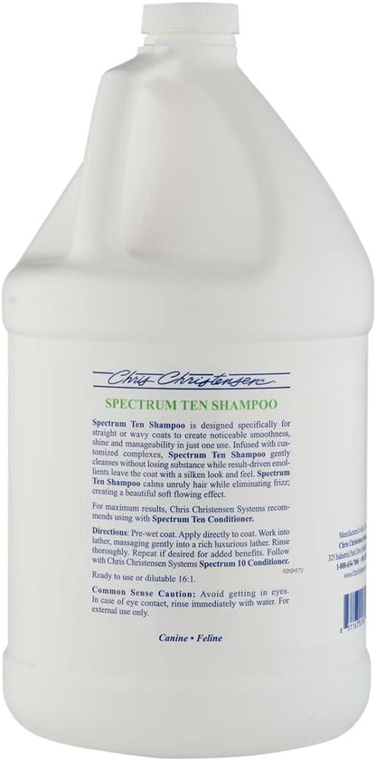 Chris Christensen Spectrum Ten Dog Shampoo, Groom Like a Professional, Gentle Cleansing, Gorgeous Shine, Made in USA, 3.8L