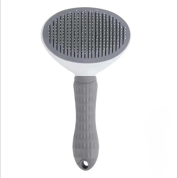 Self-Cleaning Pet Grooming Brush for Dogs & Cats - Bent Needle Bristles for Shedding & Massage - Easy to Clean, Durable Design (Gray)