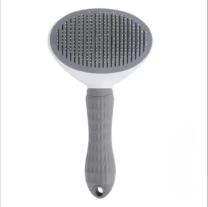 Self-Cleaning Pet Grooming Brush for Dogs & Cats - Bent Needle Bristles for Shedding & Massage - Easy to Clean, Durable Design (Gray)