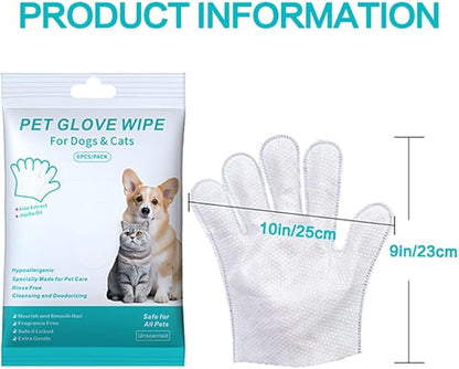 Cleaning Glove for Dog and Cat, Wipes Gloves for Dog and Cat Fur Face, Ear, Eye, Paws Cleaning Wipes Pet Wash Free Gloves, Grooming Wipes for Pet No Rinse Thick Dog Wipes Gloves(12 Pcs)