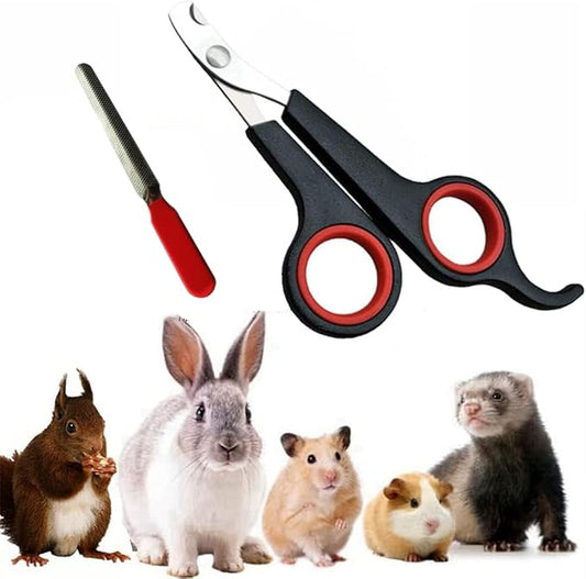 HAICHEN TEC Rabbit Nail Clippers and Trimmers Stainless Steel Pet Claw Grinding Scissors for Small Breeds Cats Guinea Pig Puppy Ferret Hamsters Chinchilla Sugar Glider Grooming Tool Set (Black)