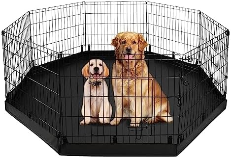PJYuCien Dog Playpen - Metal Foldable Dog Exercise Pen, Pet Fence Puppy Crate Kennel Indoor Outdoor with 8 Panels 24”H & Bottom Pad for Small Medium Pets