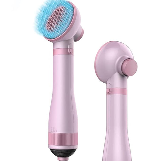 Portable 2-in-1 Gentle Grooming Blower Dryer with Slicker Brush for Dogs and Cats (Sakura Pink)