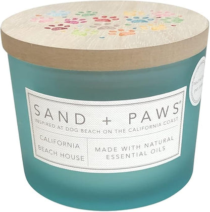 Sand + Paws Scented Candle - California Beach House –Luxurious Air Freshening Jar Candle Neutralize pet Odors and Enhance Home décor – 100% Cotton Lead-Free wicks-12oz