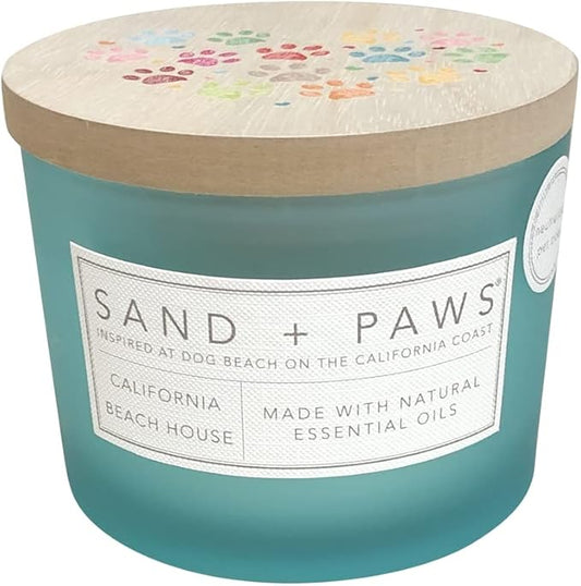 Sand + Paws Scented Candle - California Beach House –Luxurious Air Freshening Jar Candle Neutralize pet Odors and Enhance Home décor – 100% Cotton Lead-Free wicks-12oz