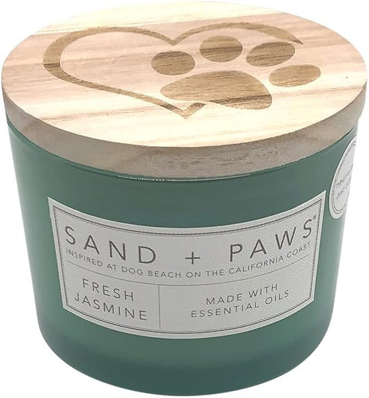 Sand + Paws Scented Candle - Fresh Jasmine - Additional Scents and Sizes –Luxurious Air Freshening Jar Candles Neutralize pet Odors and Enhance Home décor – 100% Cotton Lead-Free Wicks - 12 oz