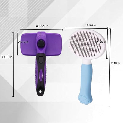 Pet Grooming Brush for Cats and Dogs, Self-Cleaning Sliker Brush for Removes Mats, Tangles, and Loose Hair, Shedding Brush for Short or Long Haired Cats/Dogs