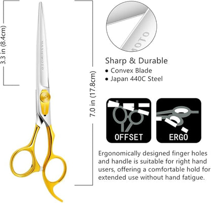 HASHIMOTO Straight Dog Grooming Scissors, 7.0 inch, Light Weight, Balanced, Ergonomically Designed for Professional Pet Groomers or Home Grooming