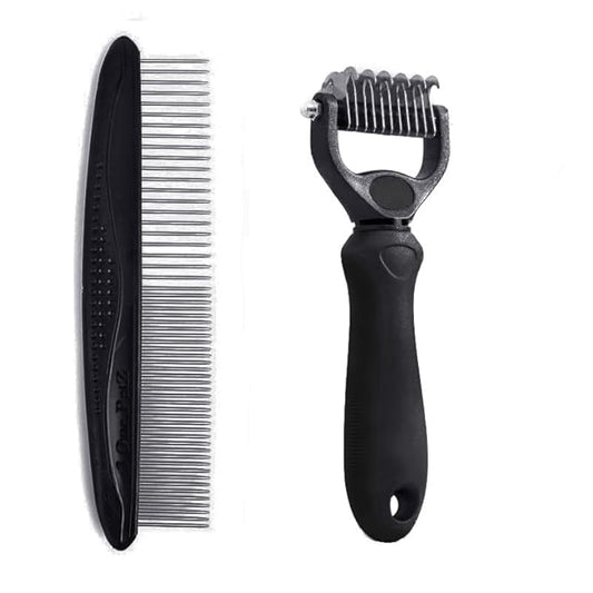 Pet Dematting Tool 2 Pack Double Sided Undercoat Rake & Dematting Comb for Cats and Dogs for Detangling Matted or Knotted Undercoat Hair (Black, Small)
