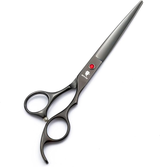 Smith Chu Professional Pet Dog Grooming Scissors Kit - Premium Stainless Steel Straight Curved Thinning Blade Dog Hair Cutting Shears Set -Best Tools for Trimming,7 inch Gun Black with Case (Set)