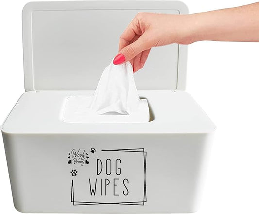 Moorfowl Woof Woof Dog Wipes Dispenser,Upgarde Size(8.2L x 4.9W x 3.9H inches),Grooming Butt Wipes Container Holder for Dog Paw