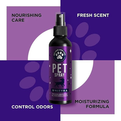 Pet Deodorizing Spray –Lavender Essential Oil | Odor Eliminator for Cats & Dogs, For All Ages, Sizes and Breeds| Safe for Bedding, Furniture & Pet Areas | 250ml