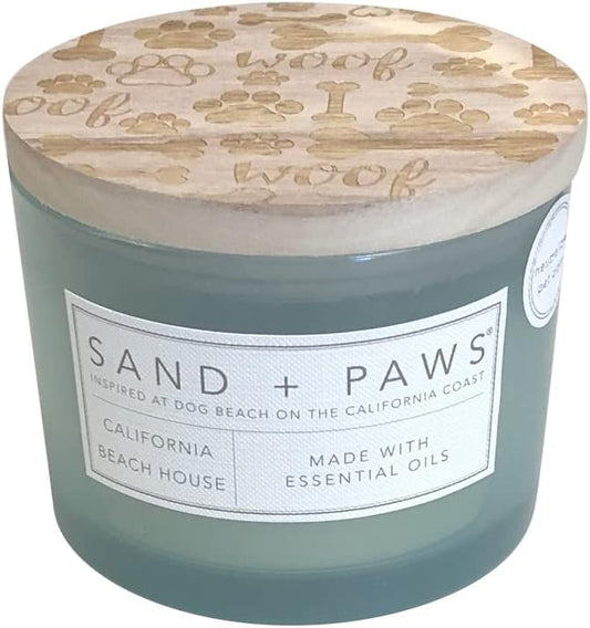 Sand + Paws Scented Candle -California Beach House –Luxurious Air Freshening Jar Candles Neutralize pet Odors and Enhance Home décor – 100% Cotton Lead-Free Wicks - 12oz