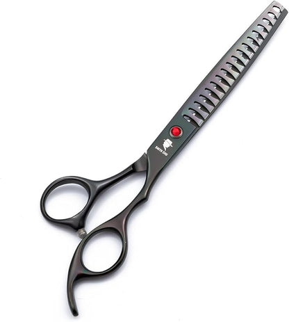 Smith Chu Professional Pet Dog Grooming Scissors Kit - Premium Stainless Steel Straight Curved Thinning Blade Dog Hair Cutting Shears Set -Best Tools for Trimming,7 inch Gun Black with Case (Set)