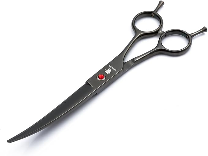 Smith Chu Professional Pet Dog Grooming Scissors Kit - Premium Stainless Steel Straight Curved Thinning Blade Dog Hair Cutting Shears Set -Best Tools for Trimming,7 inch Gun Black with Case (Set)