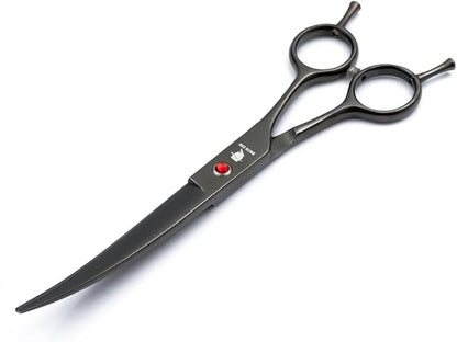 Smith Chu Professional Pet Dog Grooming Scissors Kit - Premium Stainless Steel Straight Curved Thinning Blade Dog Hair Cutting Shears Set -Best Tools for Trimming,7 inch Gun Black with Case (Set)
