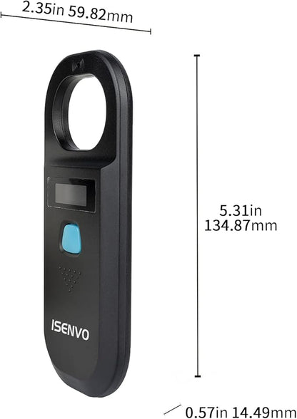 Pet Microchip Scanner Rechargeable RFID EMID Micro Chip Reader Scanner 134.2kHz 125kHz 15 Digits Pet Chip ID Scanner for Animal/Pets/Pigs/Dogs/Cats (190A)