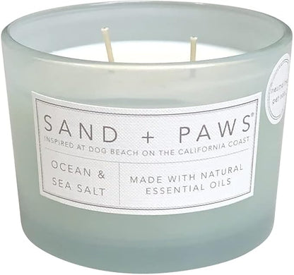 Sand + Paws Scented Candle - Ocean & Sea Salt –Luxurious Air Freshening Jar Candles Neutralize pet Odors and Enhance Home décor – 100% Cotton Lead-Free Wicks - 12 oz