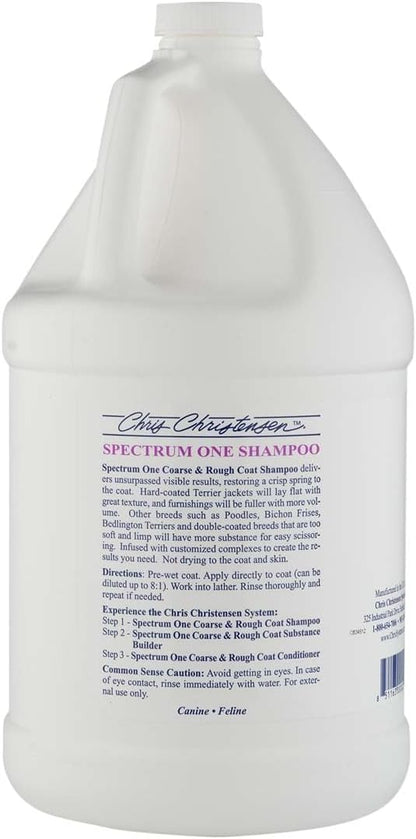 Chris Christensen Spectrum One Dog Shampoo, Coarse and Rough Coat, Groom Like a Professional, Repairs and Protects, Maintains Inner Cortex Hydration, Made in The USA, 1 Gal