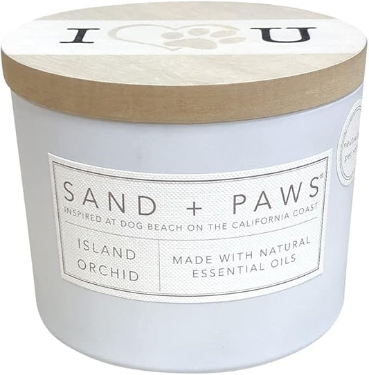 Sand + Paws Scented Candle - Island Orchid - Additional Scents and Sizes –Luxurious Air Freshening Jar Candles Neutralize pet Odors and Enhance Home décor – 100% Cotton Lead-Free Wicks - 12 oz